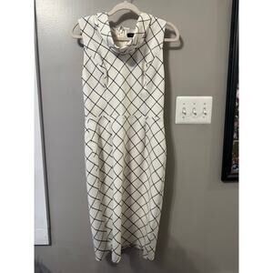 Women's White House Black Market Sheath Dress Sz6 Black/White Asymmetrical Grid